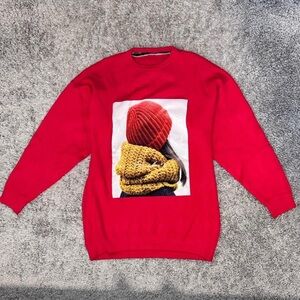 Red Graphic Sweater with Yellow Accent